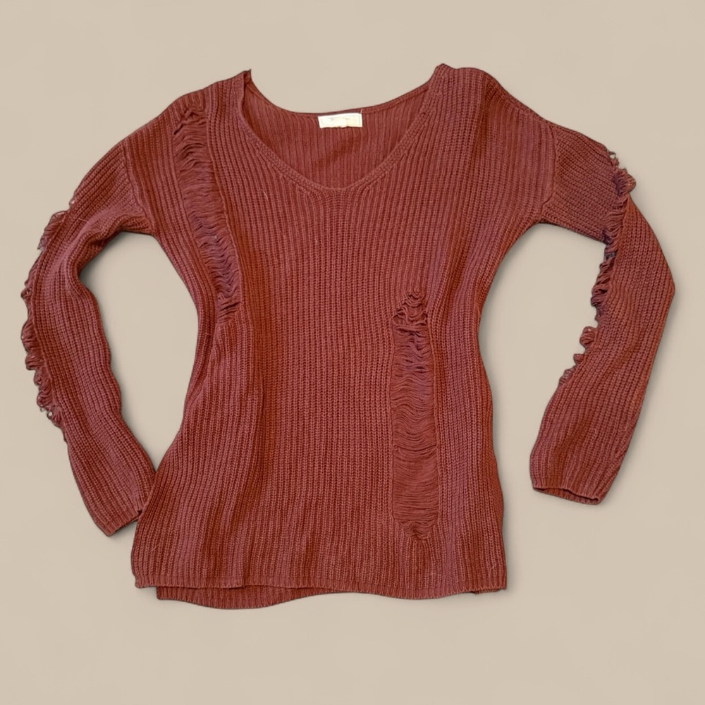Distressed Knit Sweater in Rust
